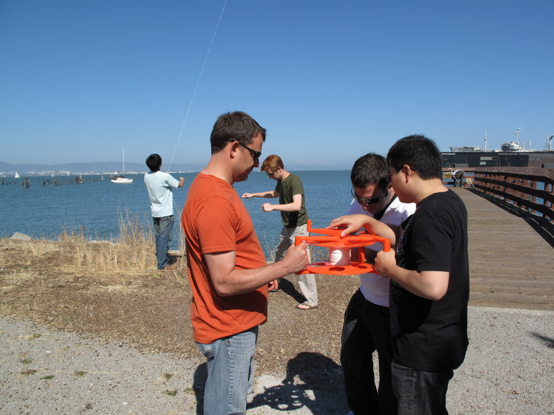 Devin pulling, Mark untangling, David feeding, Joe steadying, me winding.