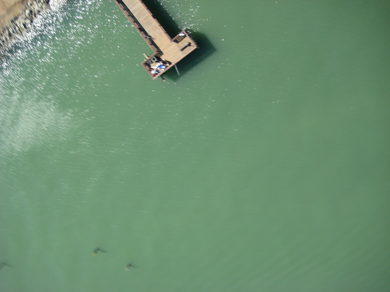 A shot of the long, T-shaped fishing pier.