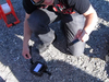 Andrew extracts the GPS logger and camera from the gondola. It is always a relief to safely recover the precious airborne cargo...