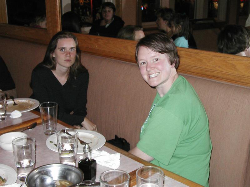 Holly and Andrea chatting after dinner