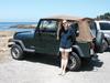 Holly and the Jeep after arriving at Point Lobos