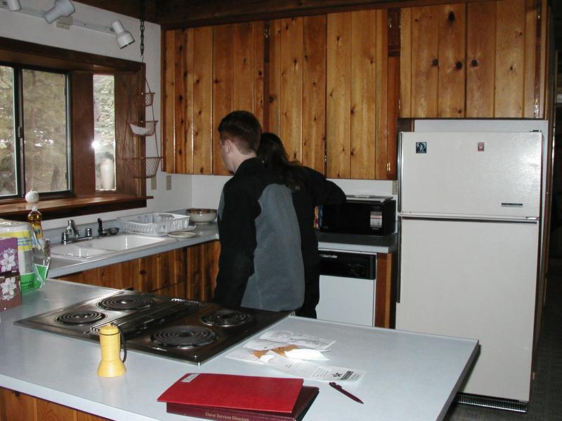 The kitchen, which is pretty decent. Amenities include a dishwasher and microwave