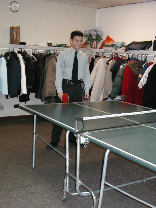 Simon posing in between rounds of extreme ping-pong