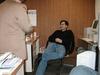 A somewhat ironic shot of me sitting in my dad's chair in his pastor's office